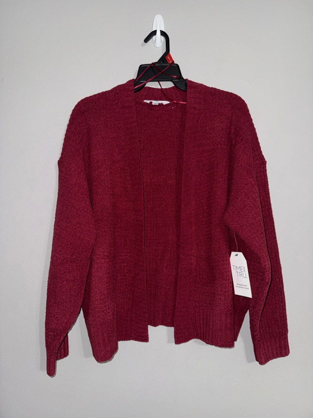 Cozy Open-Front Women's Sweater Cardigan - Burgundy Large BNWT